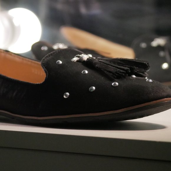 Studded Black Suede Flats - Picture 1 of 2